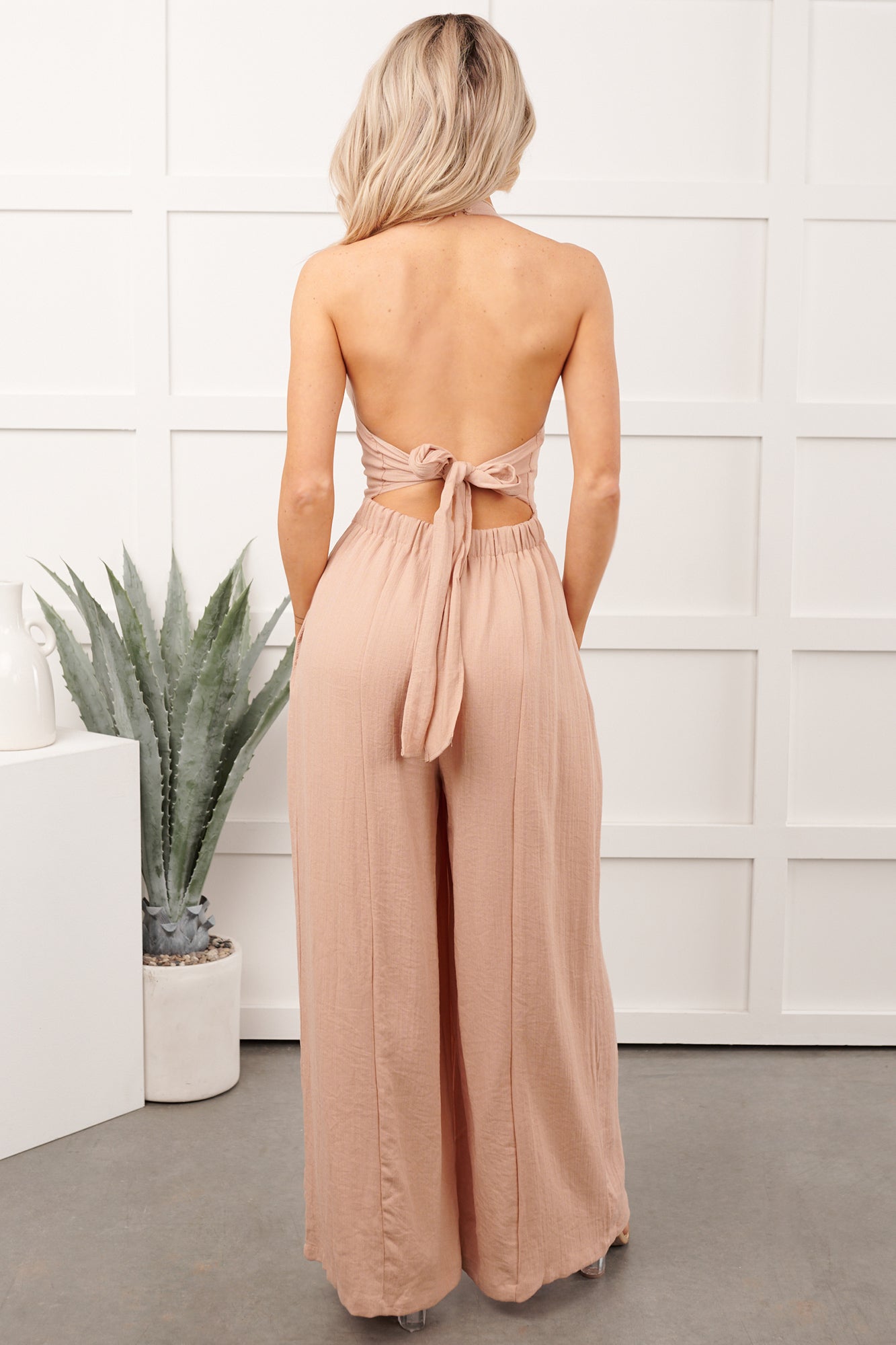 Sweet Like Spring Halter Neck Jumpsuit (Peach Blush)