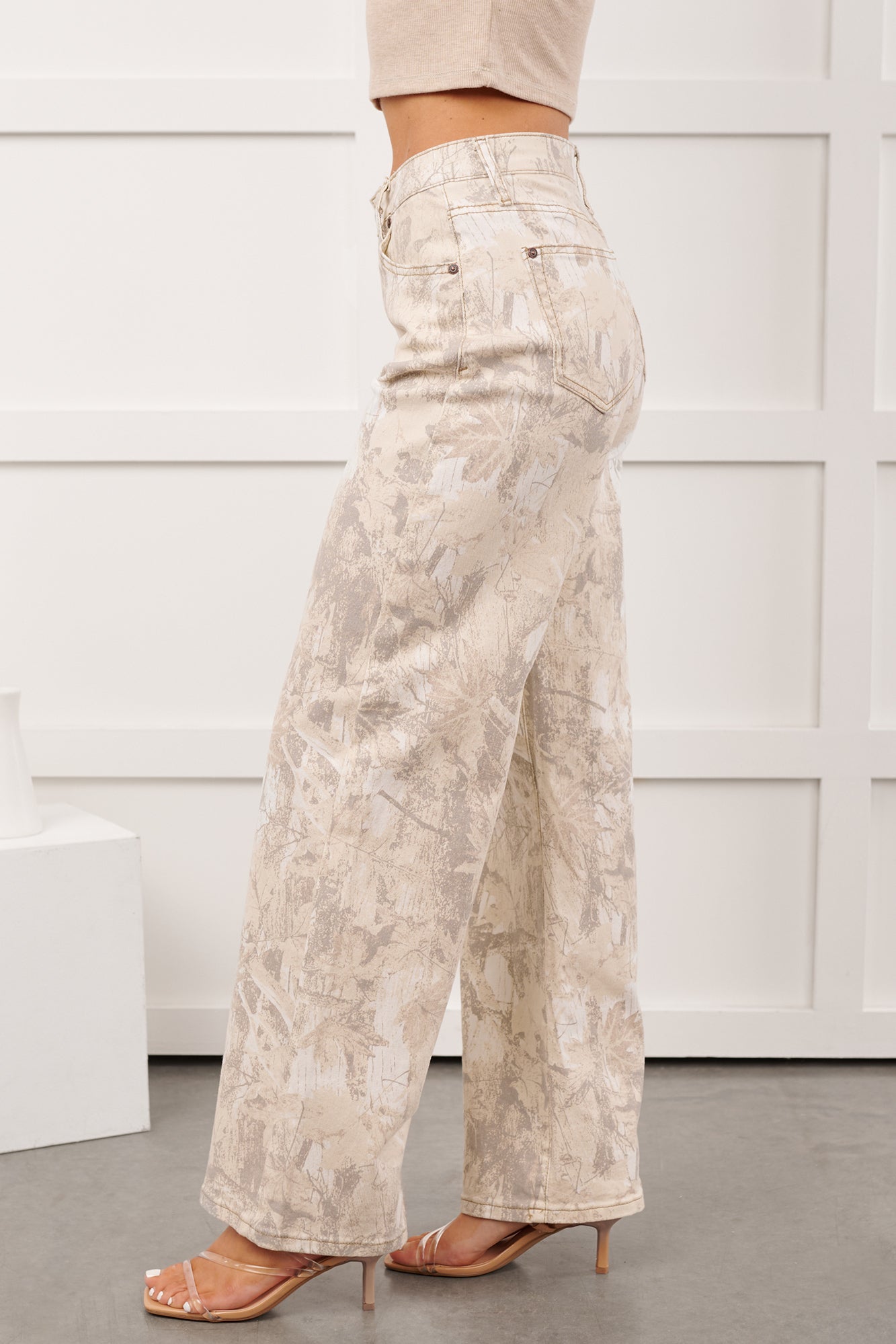 Macklin Camo Tummy Control Saige Denim Wide Jeans (Sand)