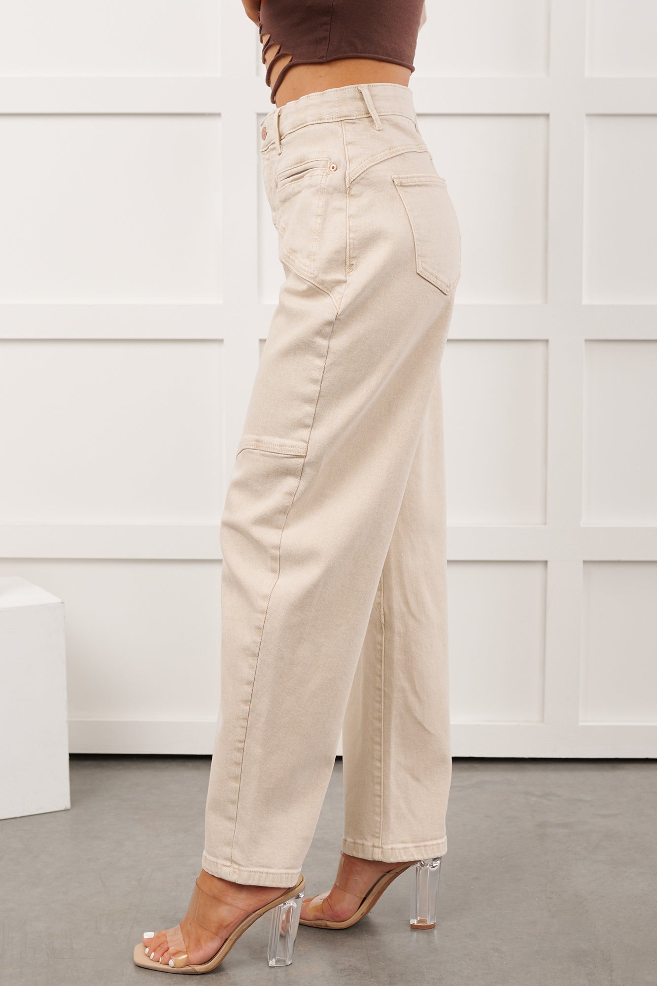 Jesper Western Saige Denim Barrel Jeans (Light Beige)