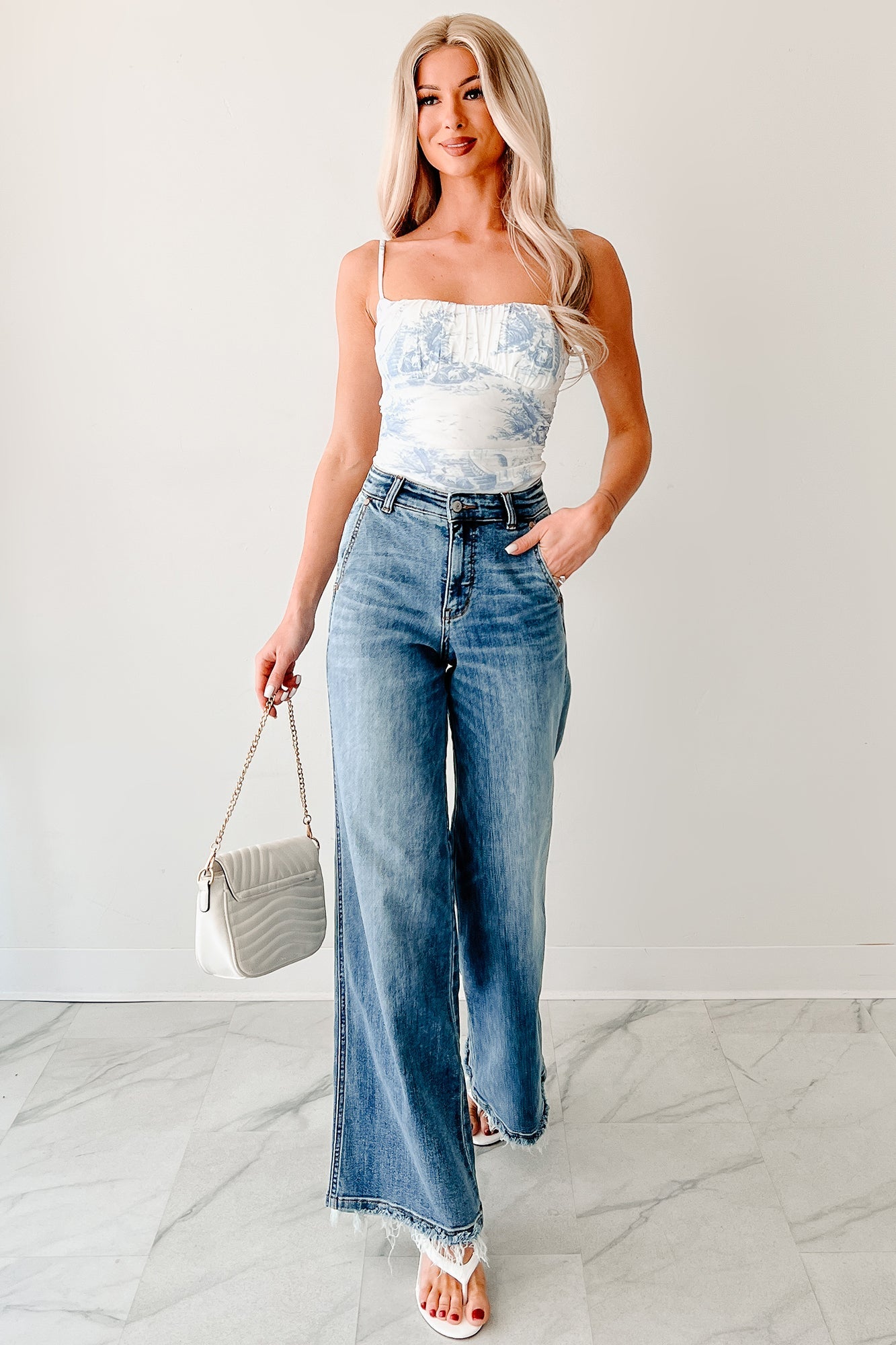 Cheeky Charmer Mesh Print Bodysuit (Ivory/Blue)