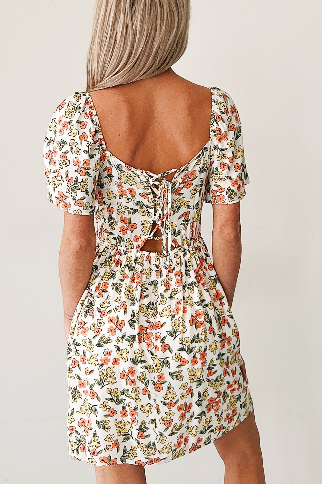 Pink Skies Floral Mini Dress (Cream)