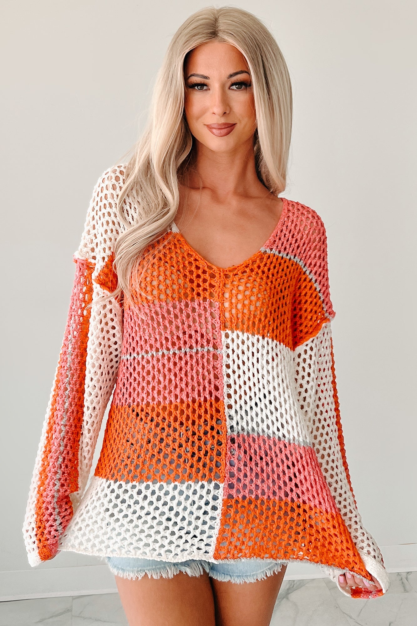 Roam Ready Colorblock Crochet Top (Mango)
