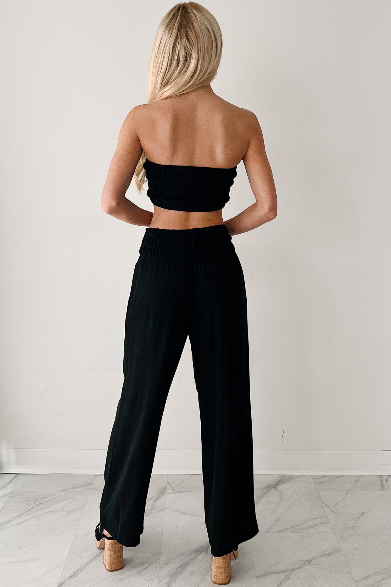 Comfy Moments Linen Tube Top & Pant Set (Black)