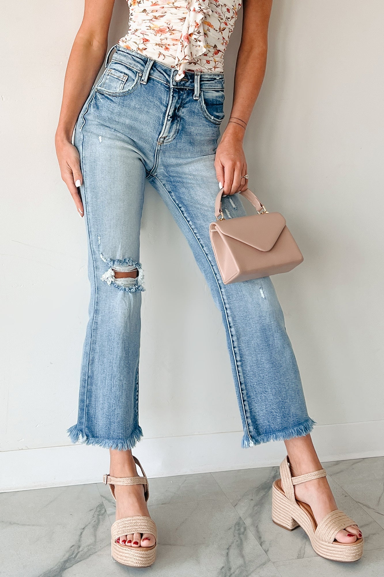 Eloise High Rise Distressed Crop Flare Risen Jeans (Medium)