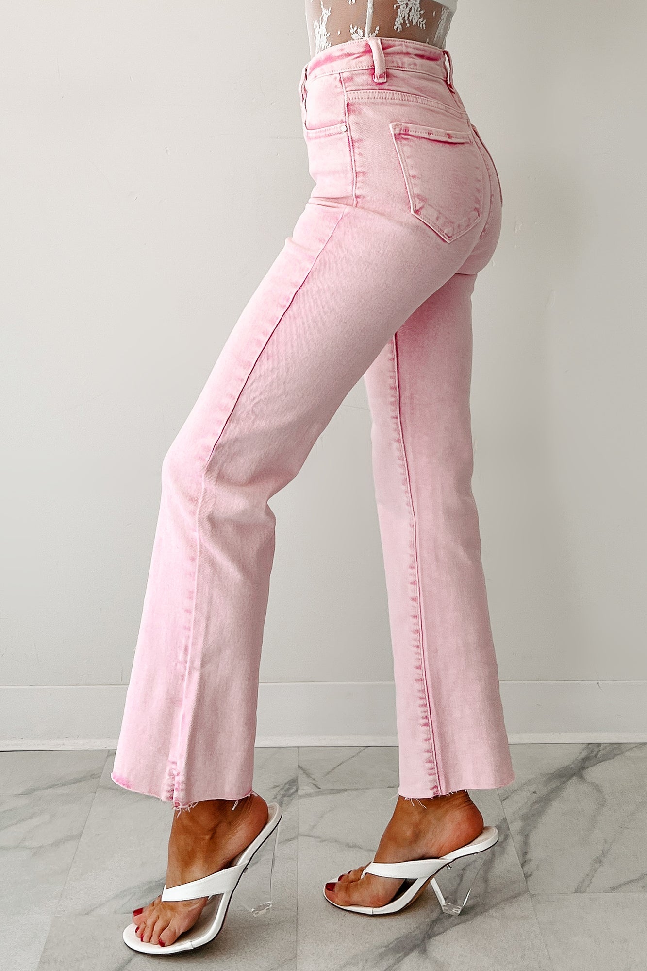 Nadine High Rise Straight Leg Risen Jeans (Acid Pink)