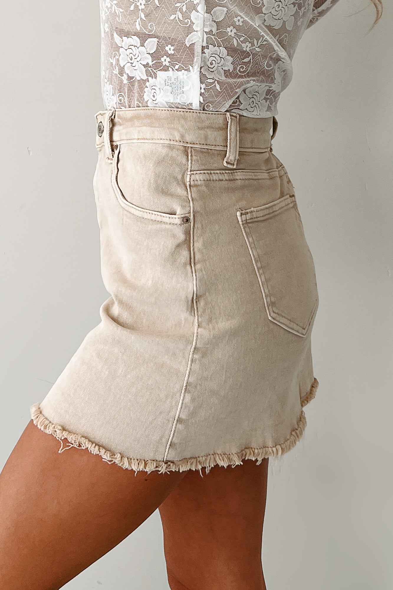 Feeling Social Zenana Denim Mini Skirt (Sand Beige)