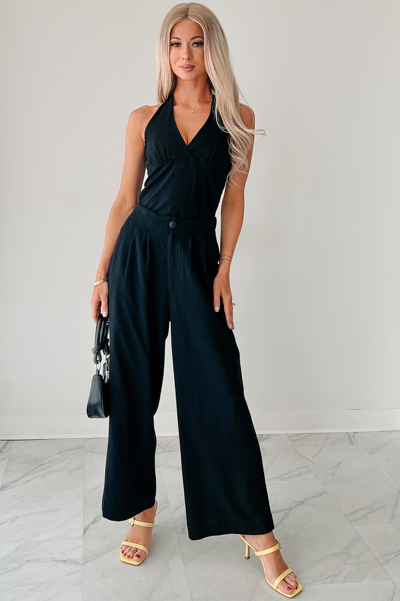 All About Ease High Rise Pleated Linen Pants (Black)