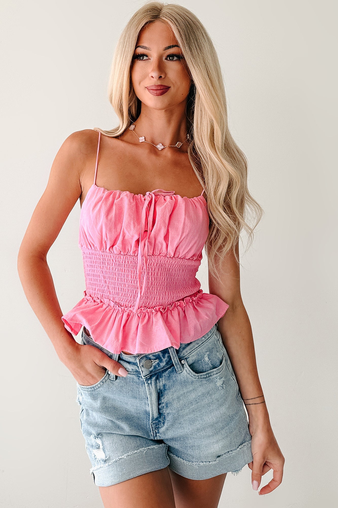 Read My Blush Smocked Cami Top (Pink)