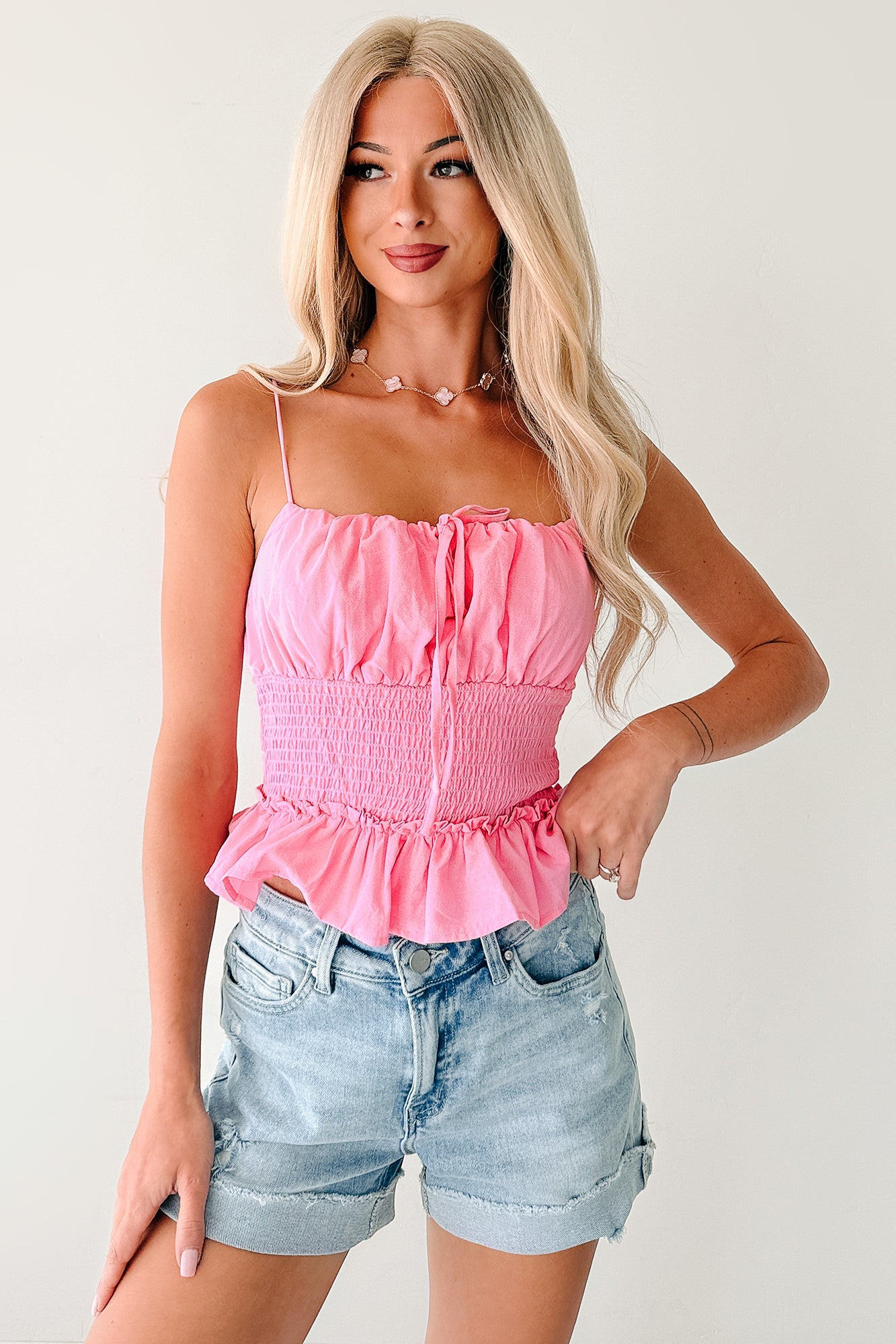 Read My Blush Smocked Cami Top (Pink)