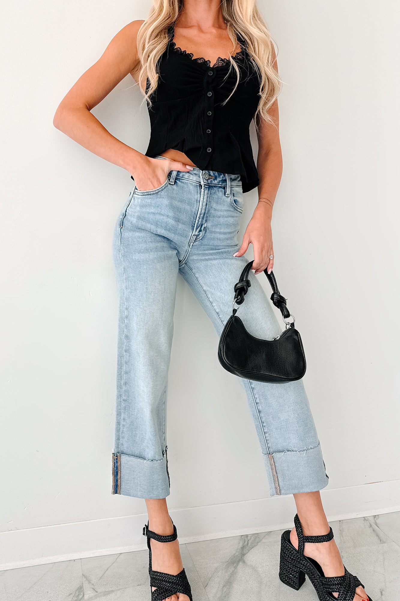 Angelo Cuffed Wide Leg Hidden Jeans (Vintage Light)