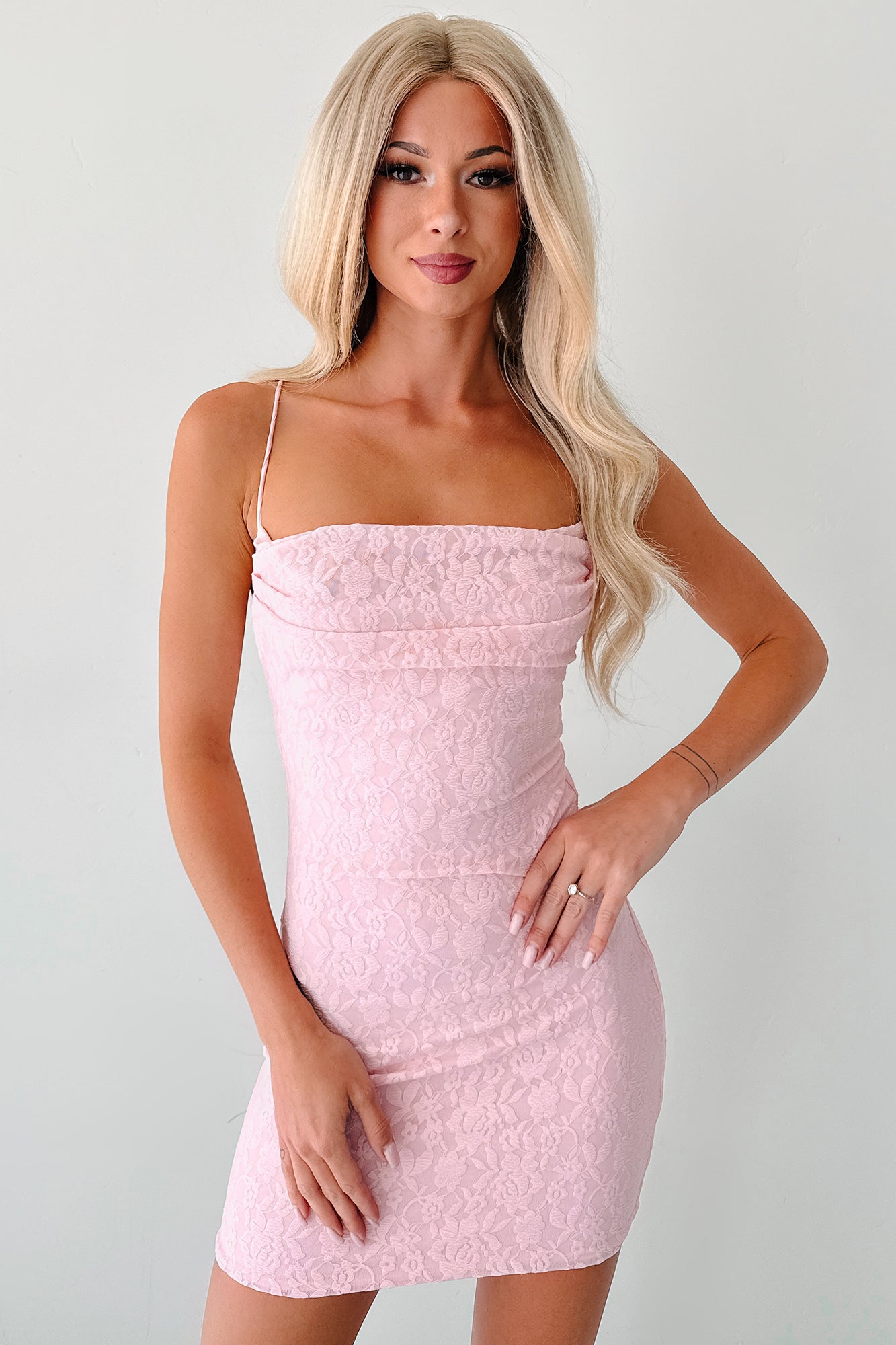 Bow Behavior Sleeveless Floral Mini Dress (Baby Pink)