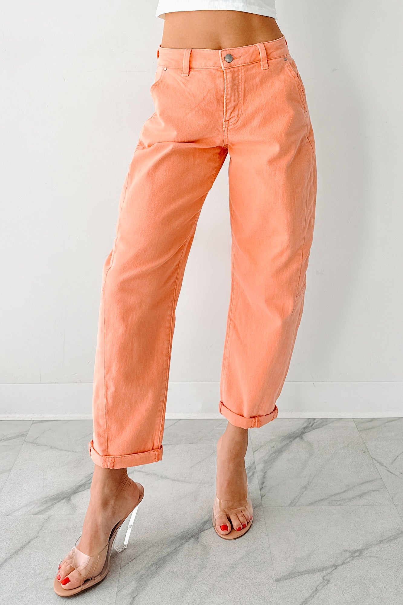 Geppetto High Rise Stretchy Barrel Risen Jeans (Coral Peach)