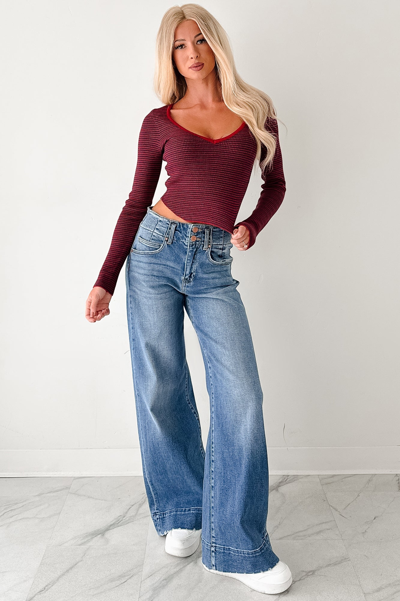 Before You Go Striped Long Sleeve Top (Red)