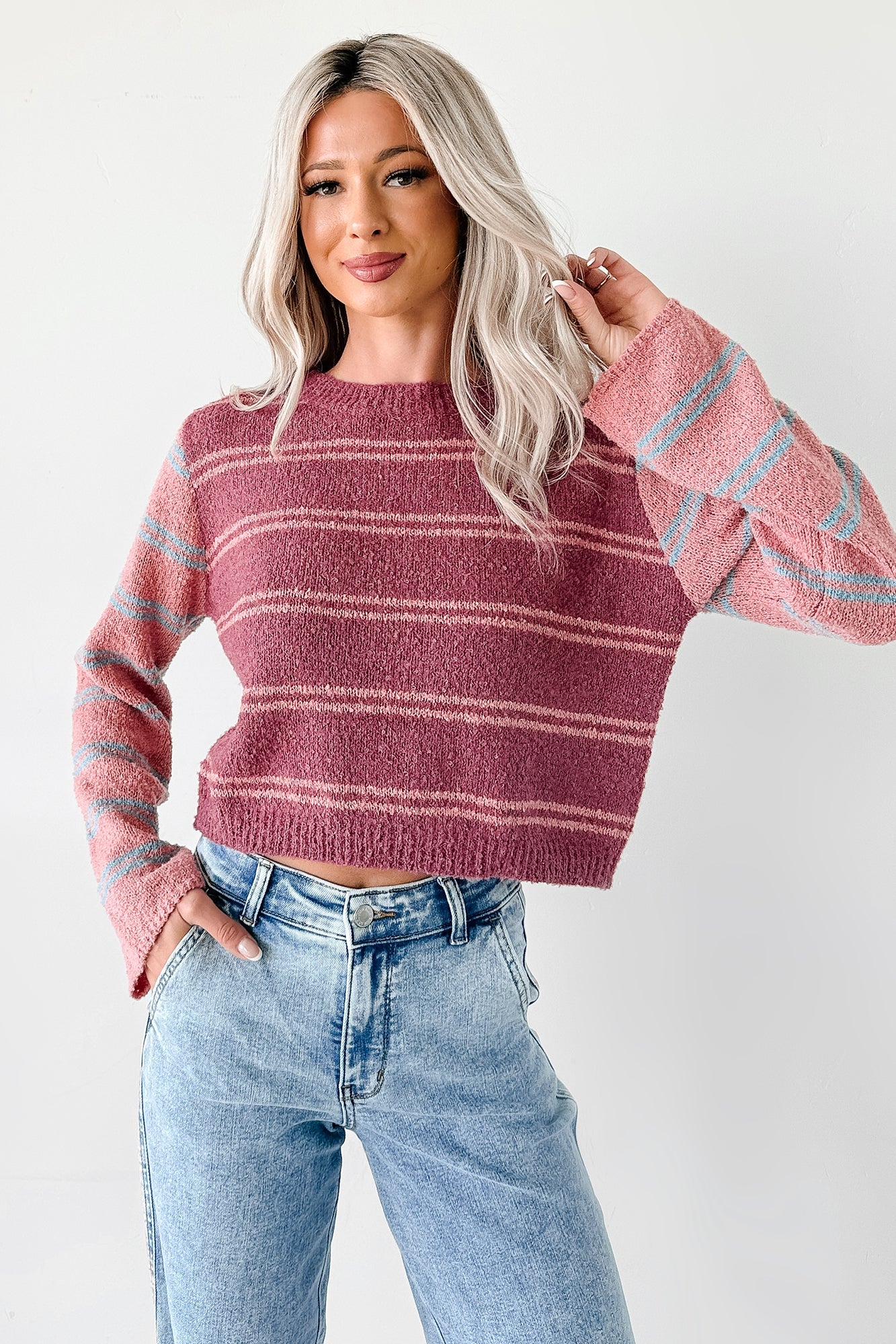 Beyond Ordinary Striped Knit Sweater (Plum Combo)