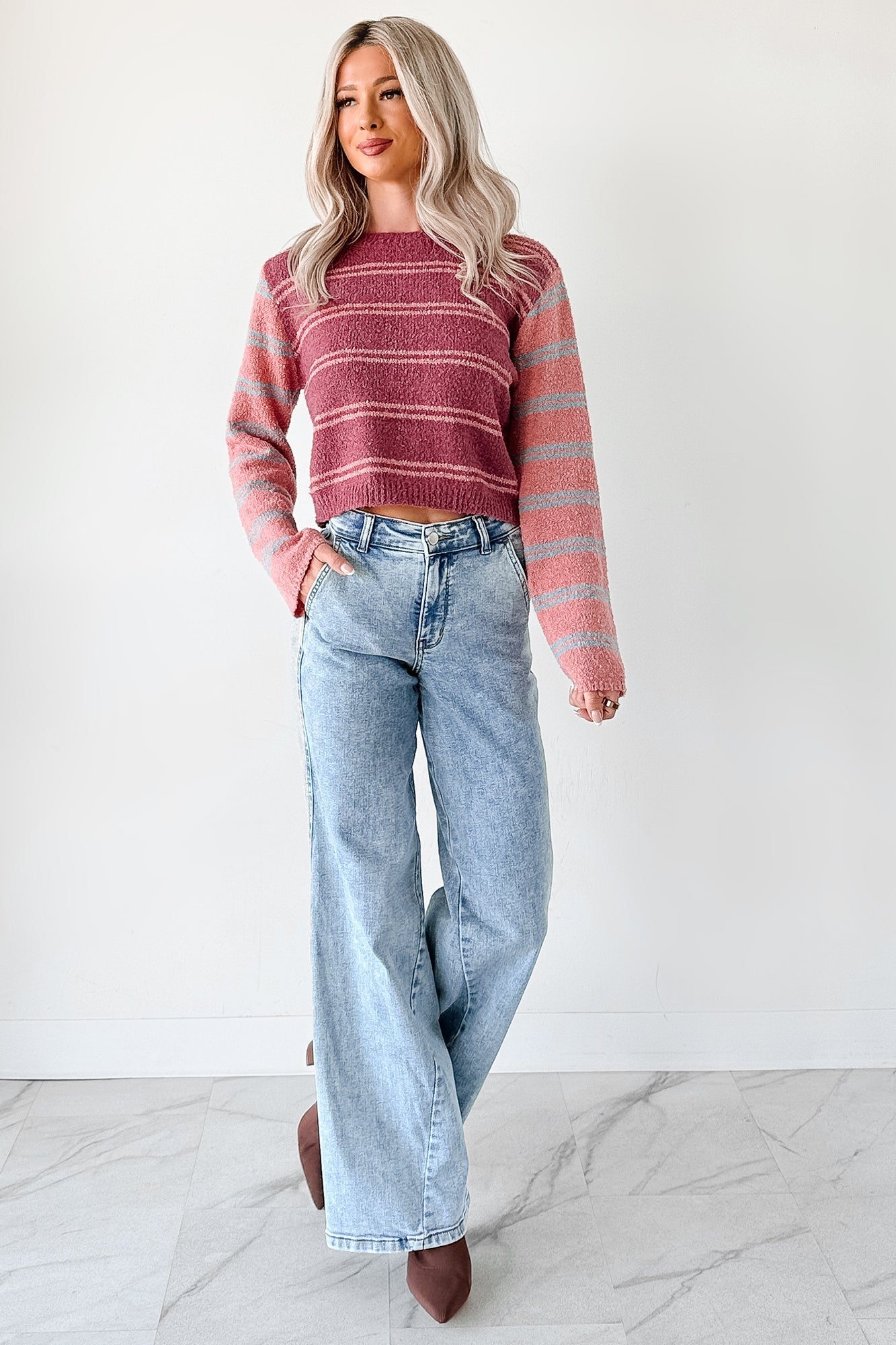 Beyond Ordinary Striped Knit Sweater (Plum Combo)