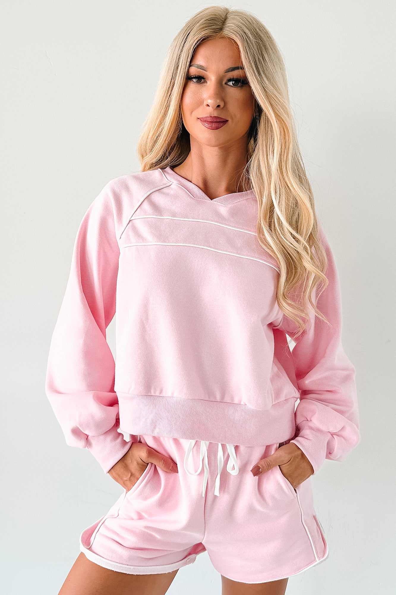 Pure Comfort Two Piece Lounge Set (Pink/White)