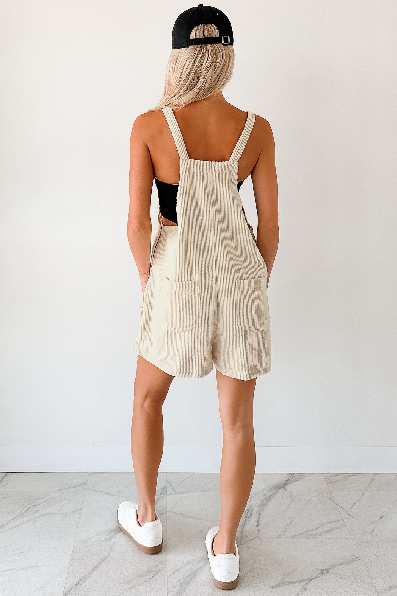 Laugh Out Loud Corduroy Overall Rompers (Alpaca)