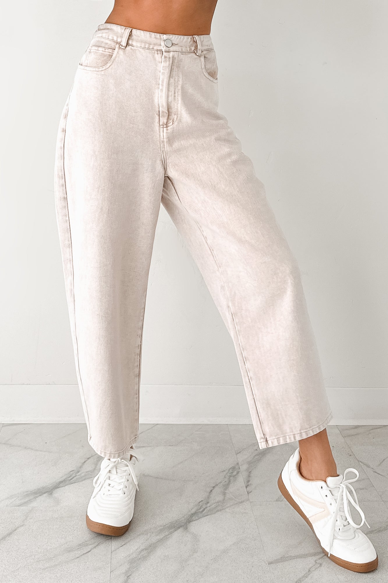 Calloway High Rise Barrel Jeans (Washed Ecru)