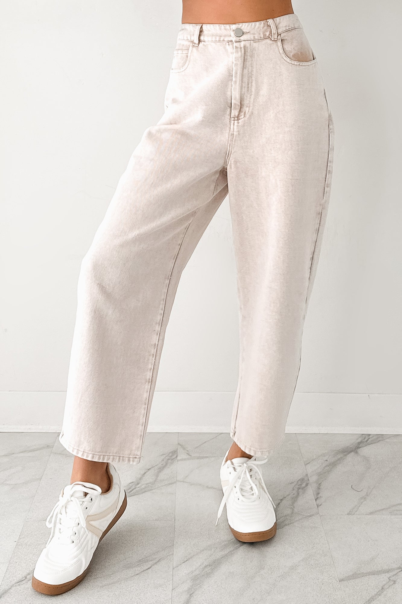 Calloway High Rise Barrel Jeans (Washed Ecru)