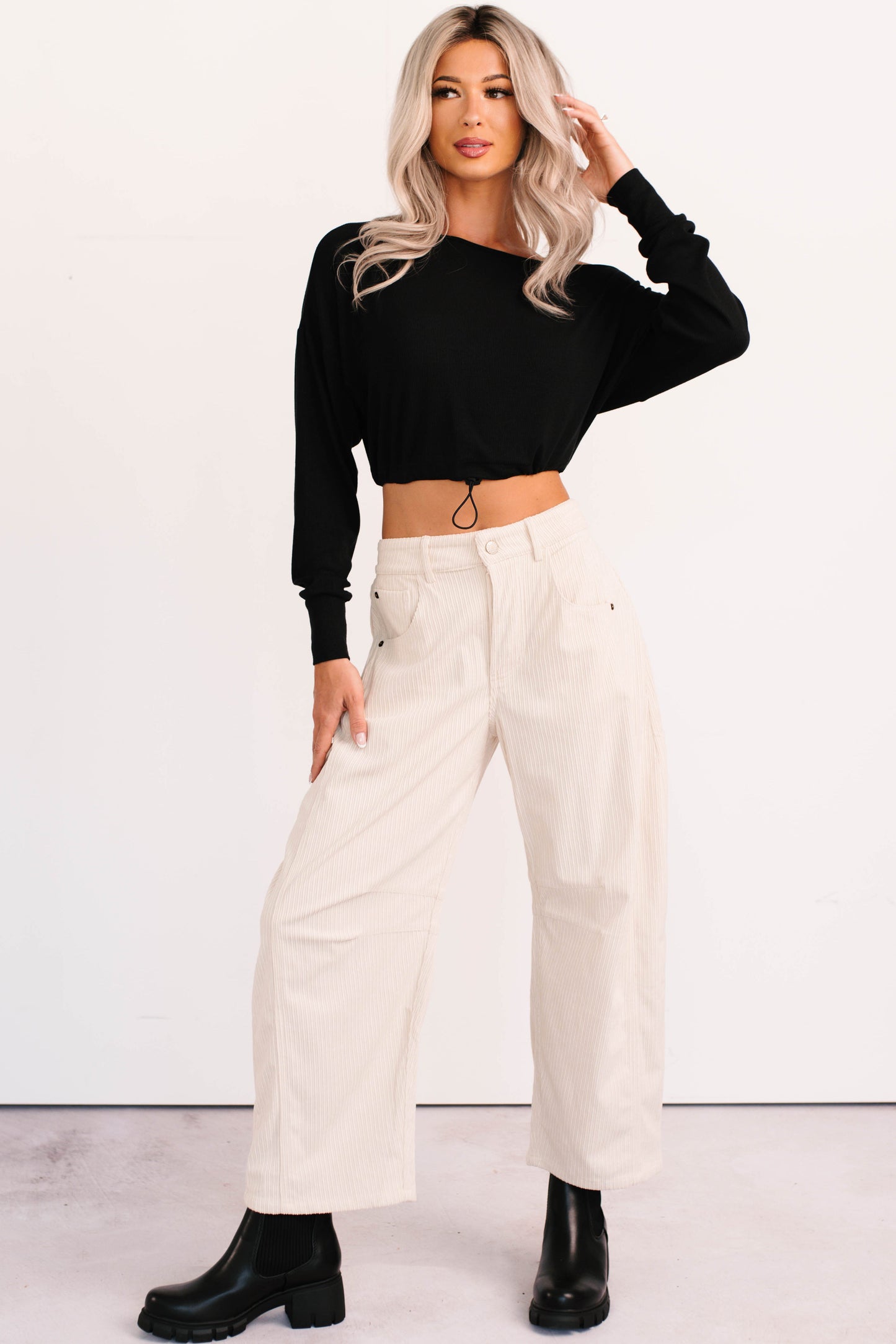 Leo Corduroy Barrel Leg Pants (Bone)