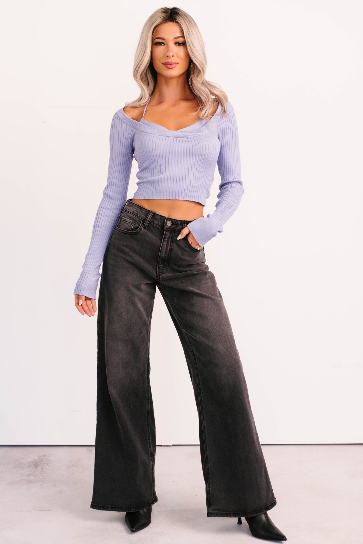 Main Character Era Layered Ribbed Knit Top (Lavender)