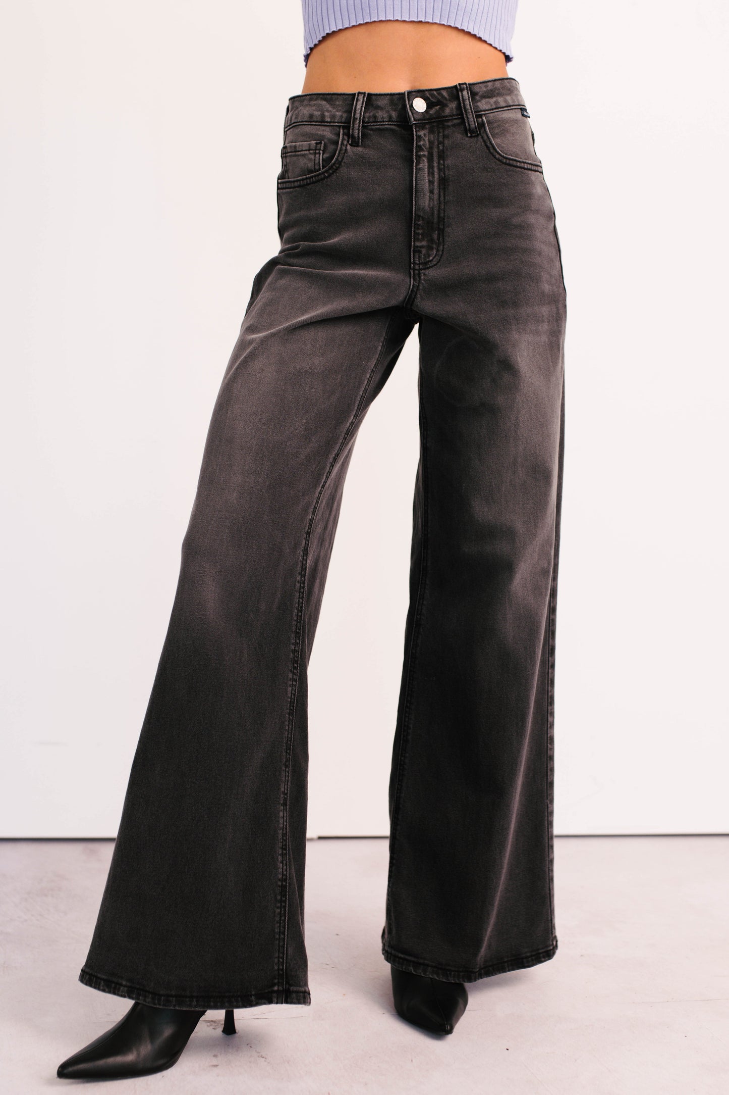Bane High Rise Wide Leg Cello Jeans (Grey)