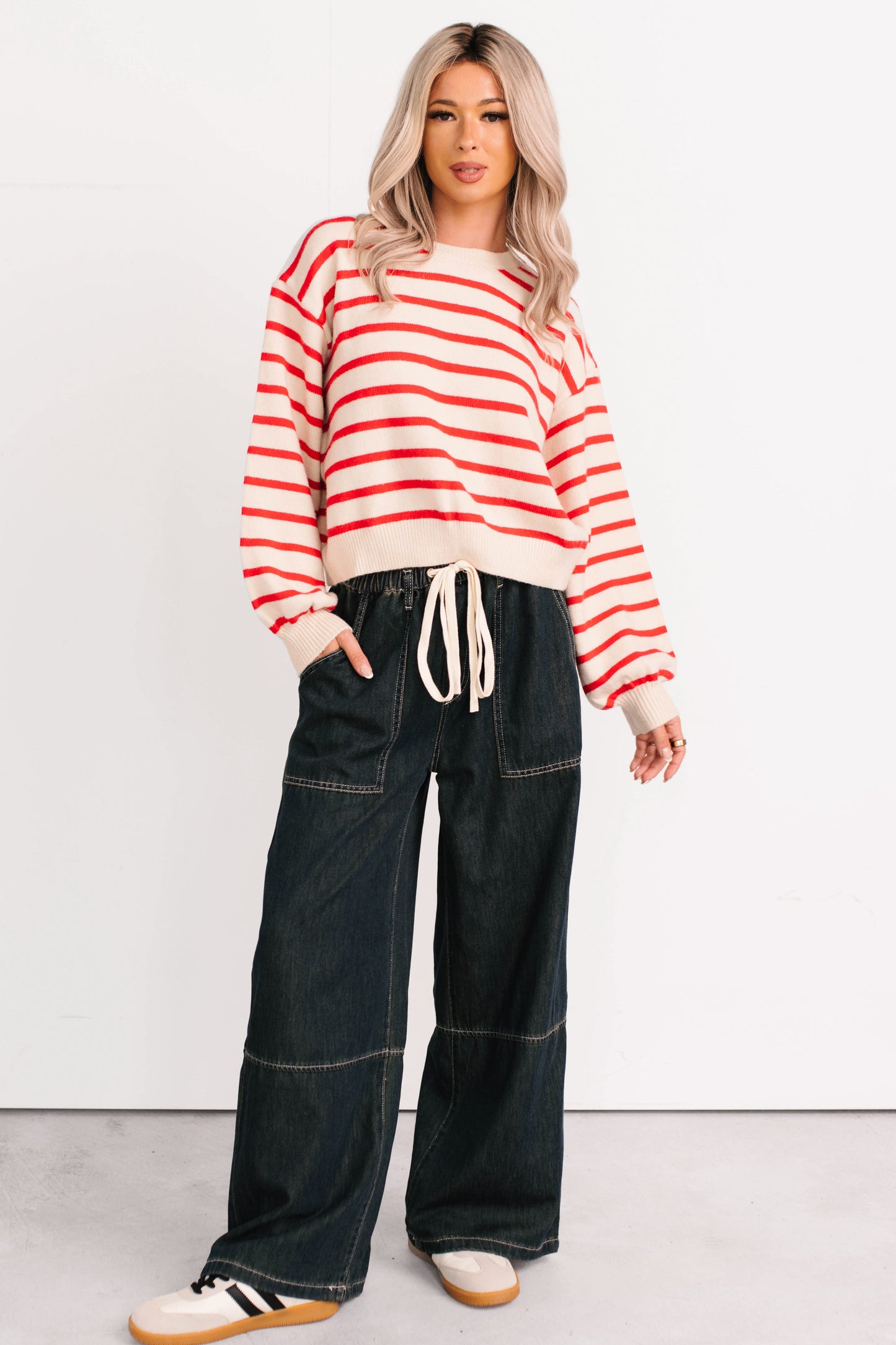 Chill Energy Wide Leg Drawstring Pants (Grey Denim)