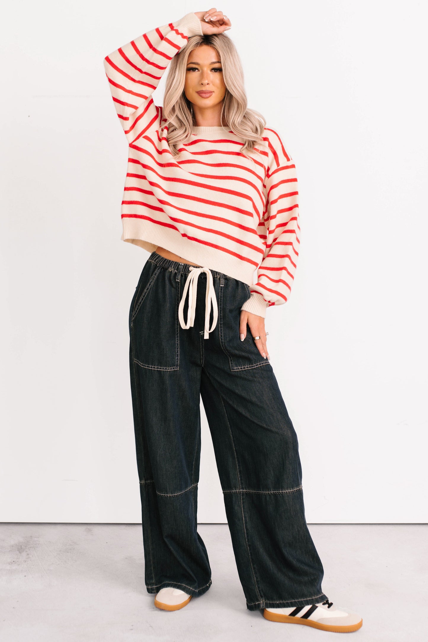 Chill Energy Wide Leg Drawstring Pants (Grey Denim)
