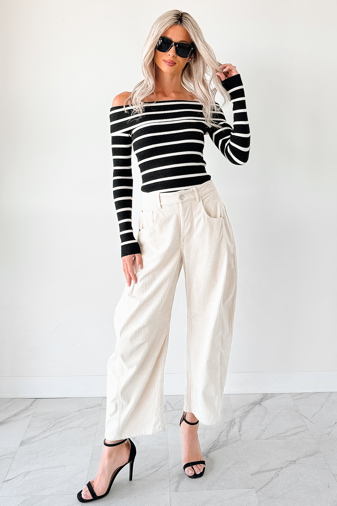 Leo Corduroy Barrel Leg Pants (Bone)