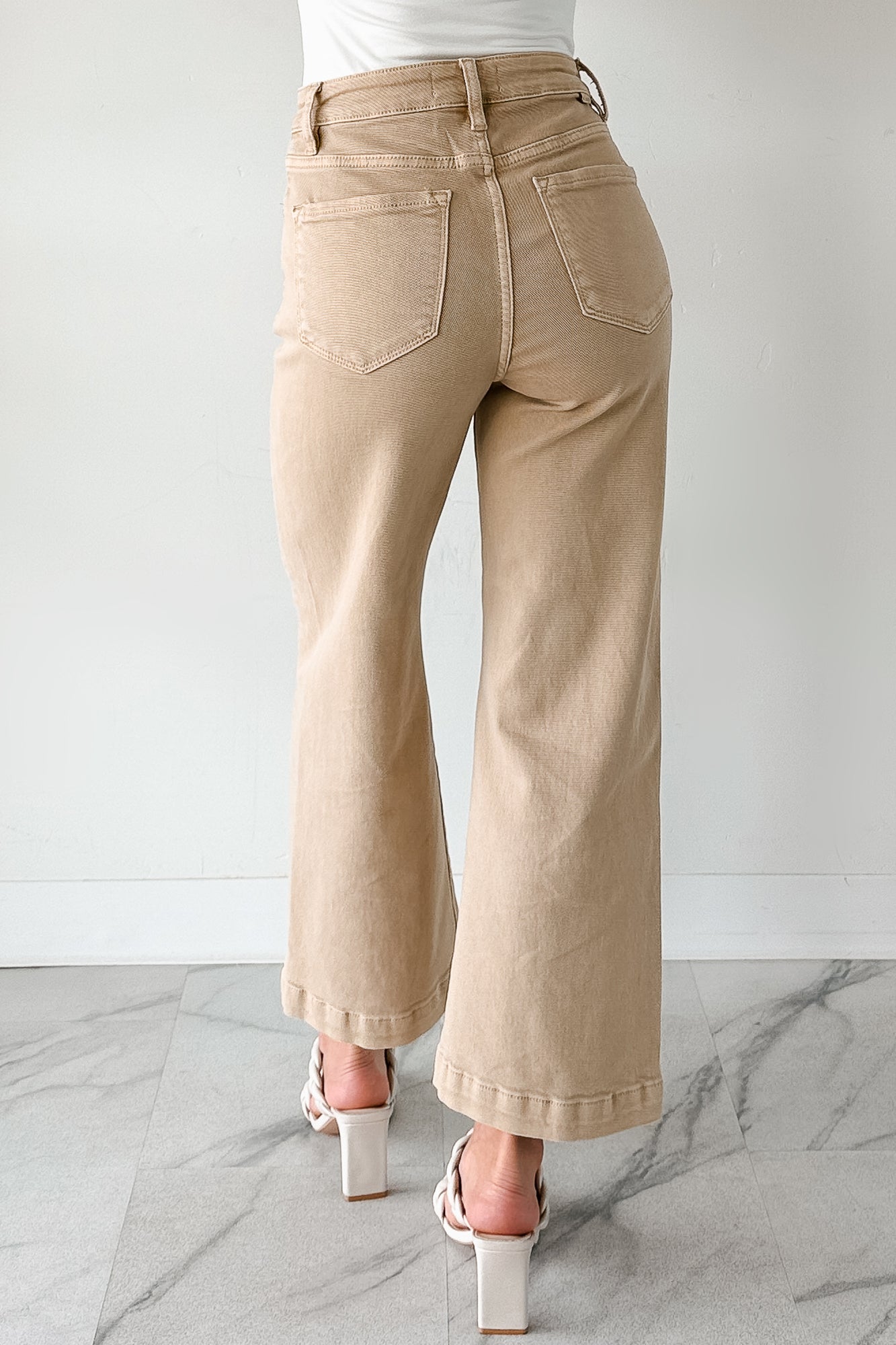 Maizie Tummy Control Wide Leg Cropped Risen Jeans (Latte)