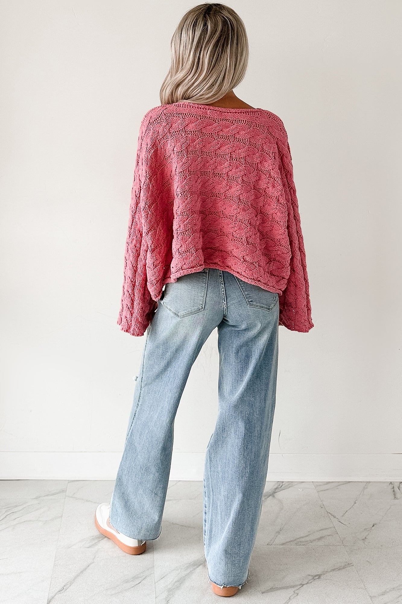 Making My Way Cable Knit POL Sweater (Pink)
