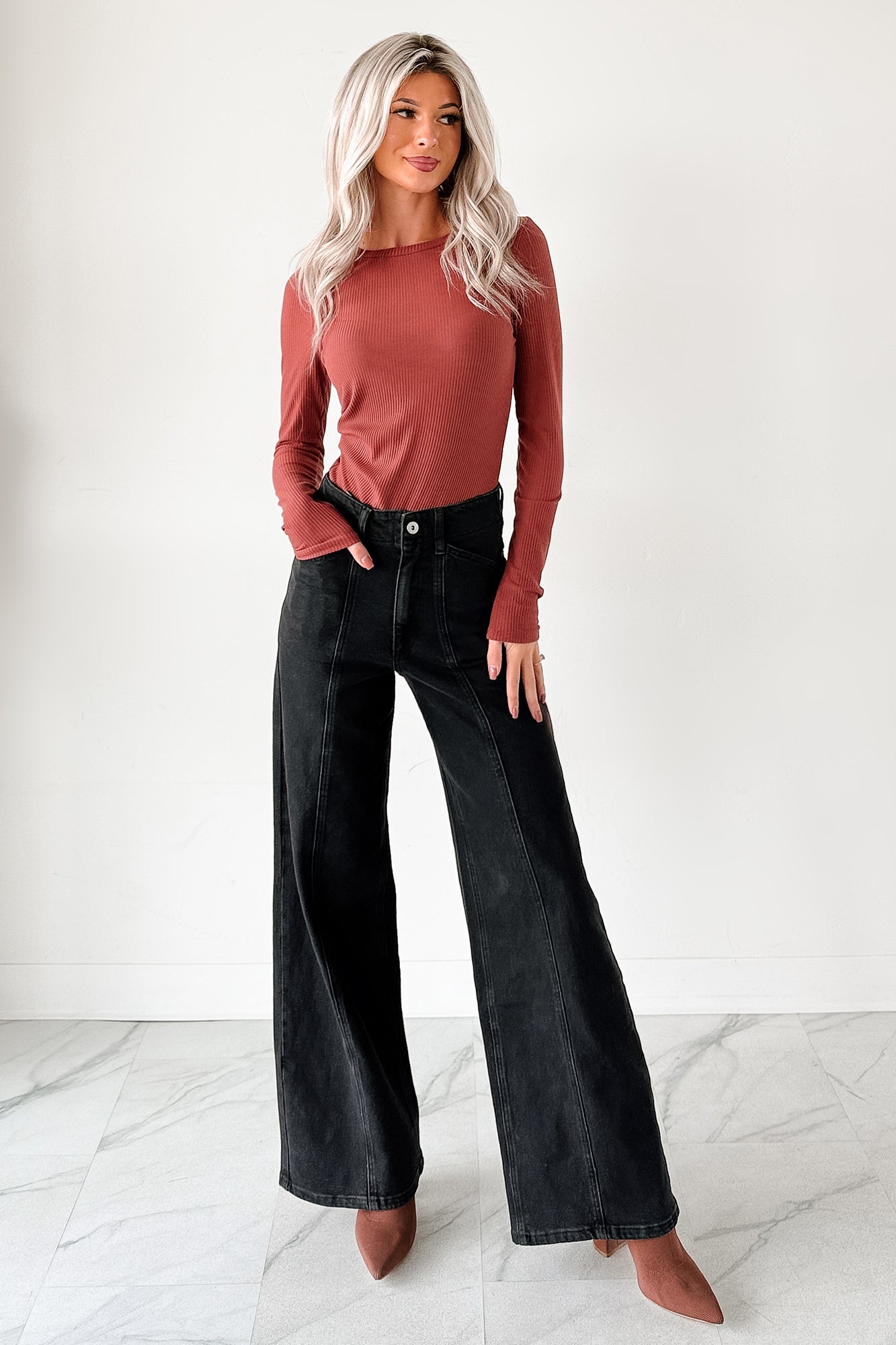 Nelson High Rise Wide Leg Mica Denim Jeans (Black)