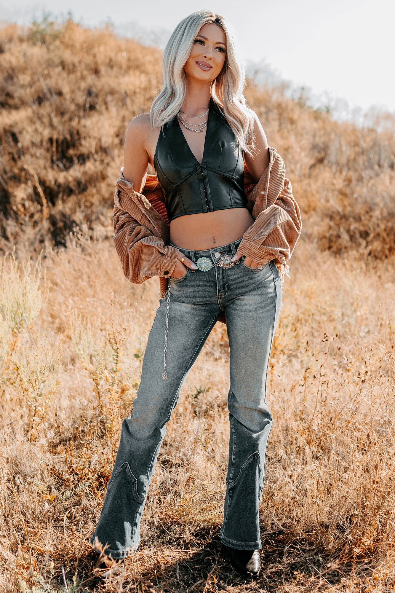 Urban Glow Faux Leather Halter Crop Top (Black)