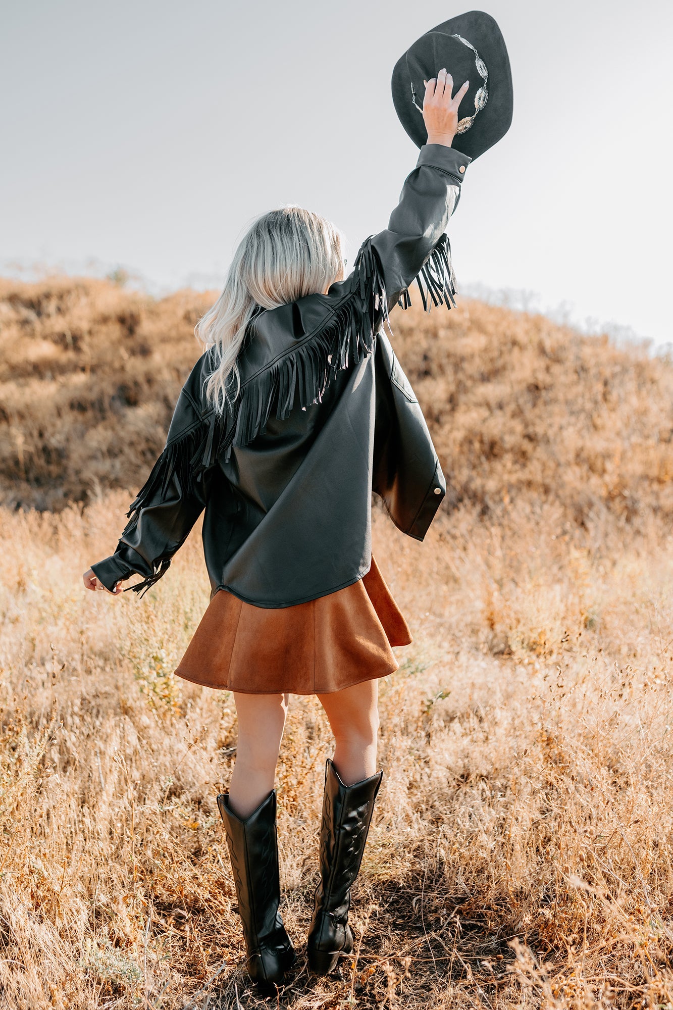 Creating Moments Faux Leather Fringe Jacket (Black)