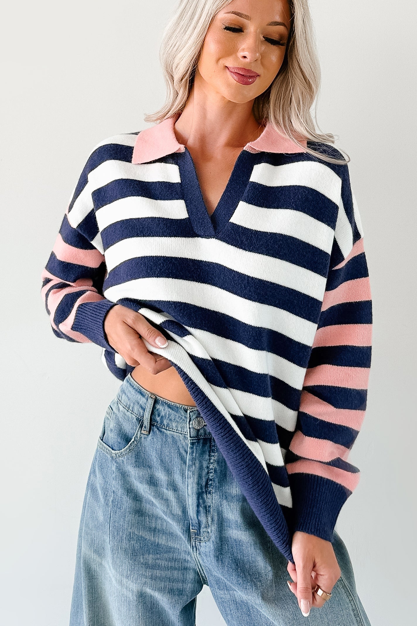 Forward Flow Striped Knit Sweater (Navy/Multi)