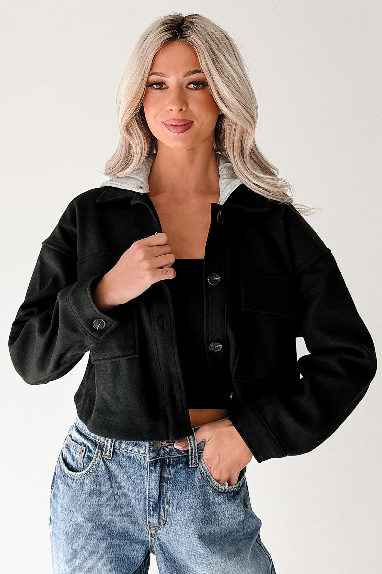 Holding Steady Button-Up Hoodie Jacket (Black)