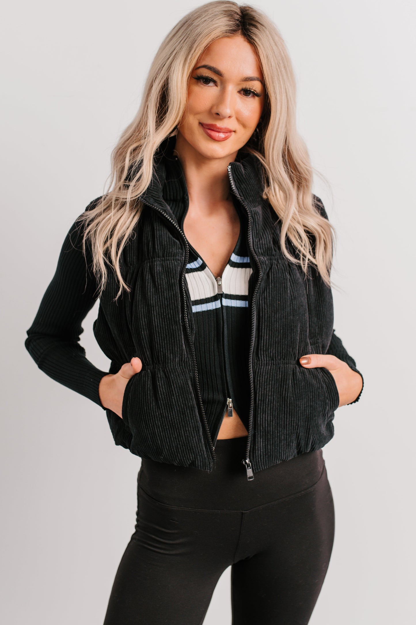 Deep Connections Corduroy Puffer Vest (Black)