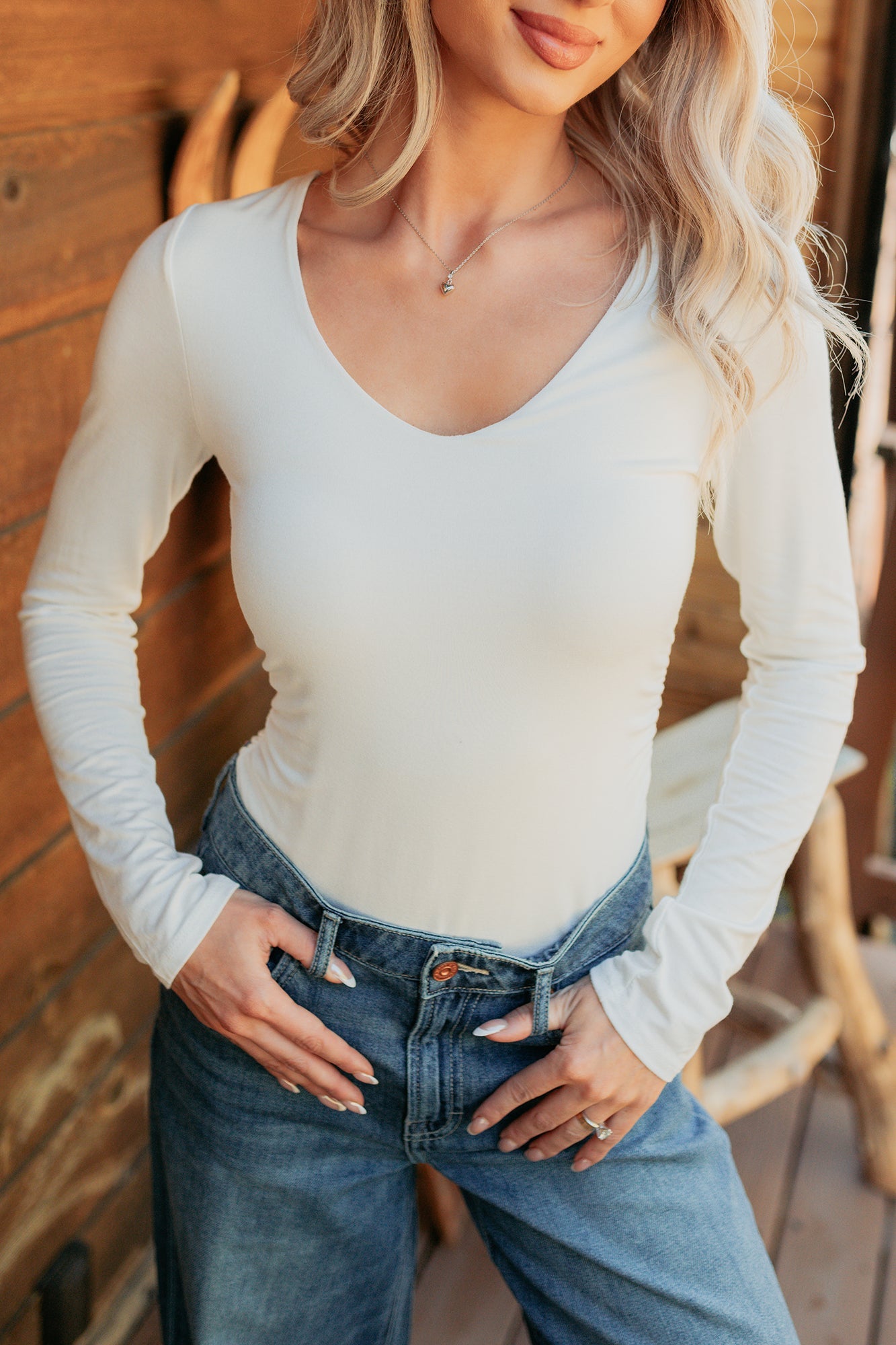 Unsaid Things Long Sleeve V Neck Top (Ivory)
