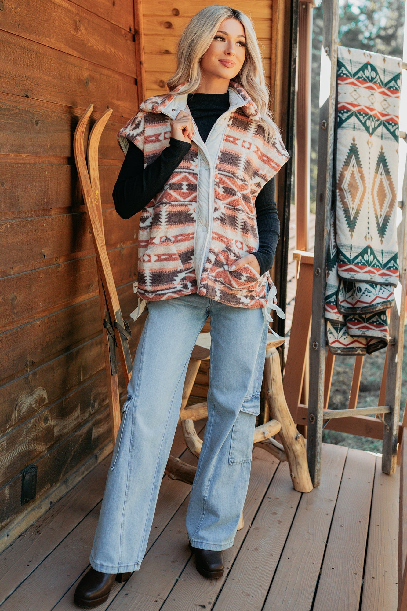 Lost In Motion Fleece Button-Up Vest (Rust/Multi)