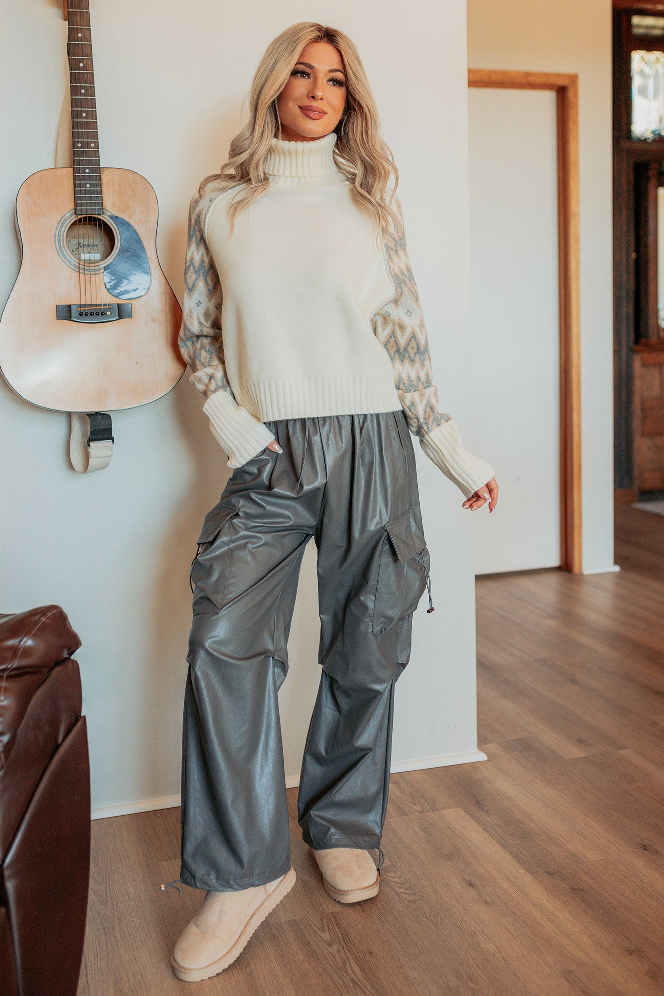 Don't Be Shy Faux Leather Cargo Pants (Grey)