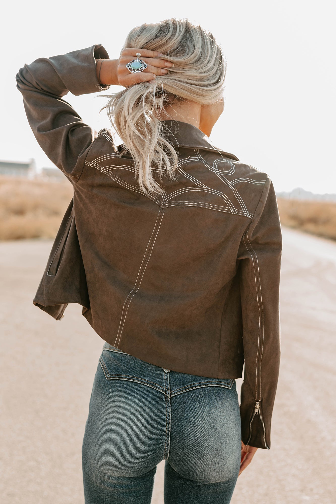 Exploring More Faux Suede Zip-Up Jacket (Charcoal)