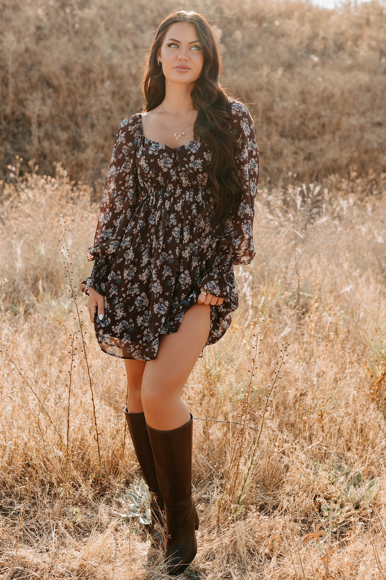Midnight Blooms Floral Mini Dress (Baked Plum)