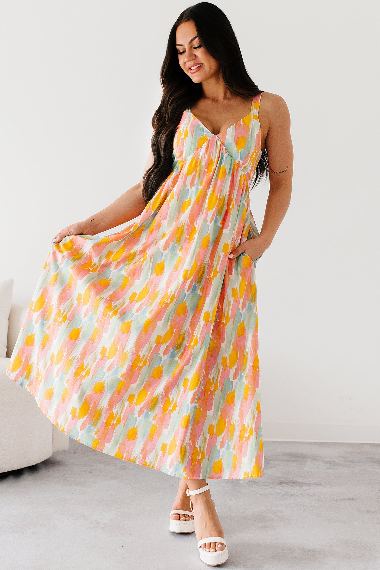 Earn Your Stripes Printed Maxi Dress (Pink/Multi)