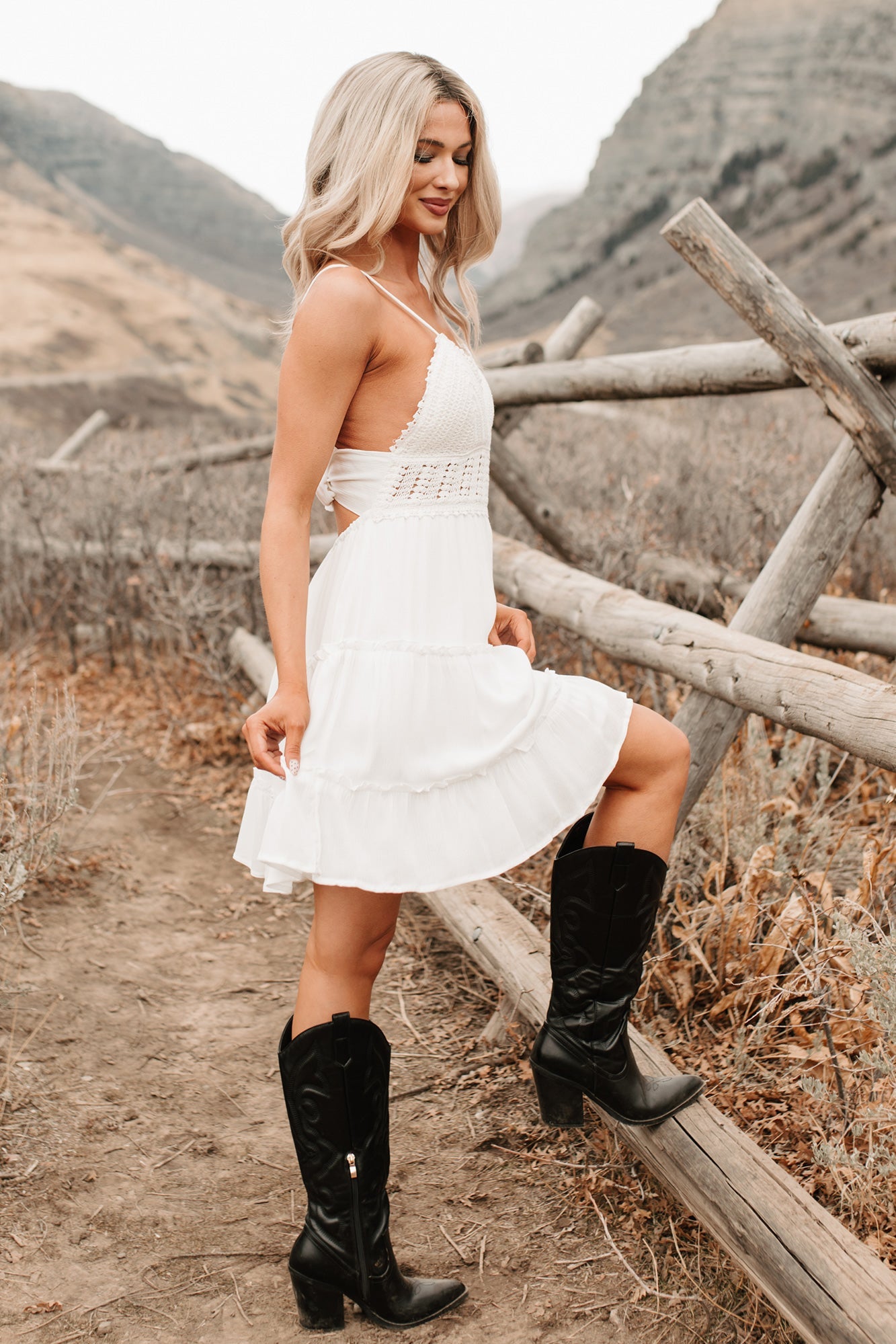 Capture Magic Crochet Tiered Mini Dress (Off White)