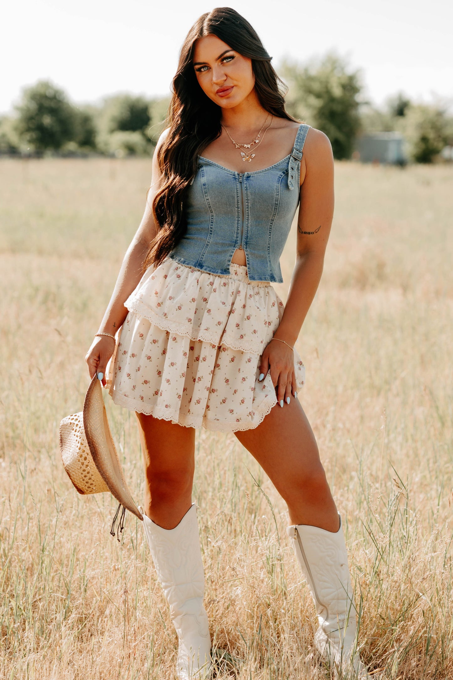 Lady's First Zip Up Denim Tank Top (Light Blue)