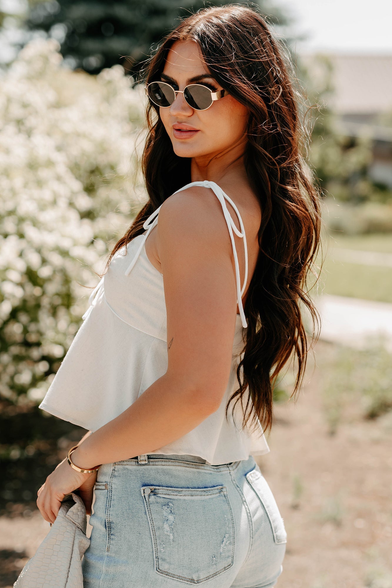 The Air I Breathe Linen Shoulder Tie Tank Top (Natural)