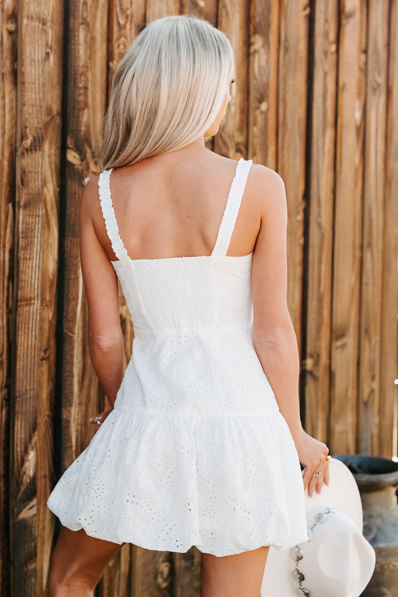 Almost A Dream Eyelet Lace Bubble Hem Dress (White)