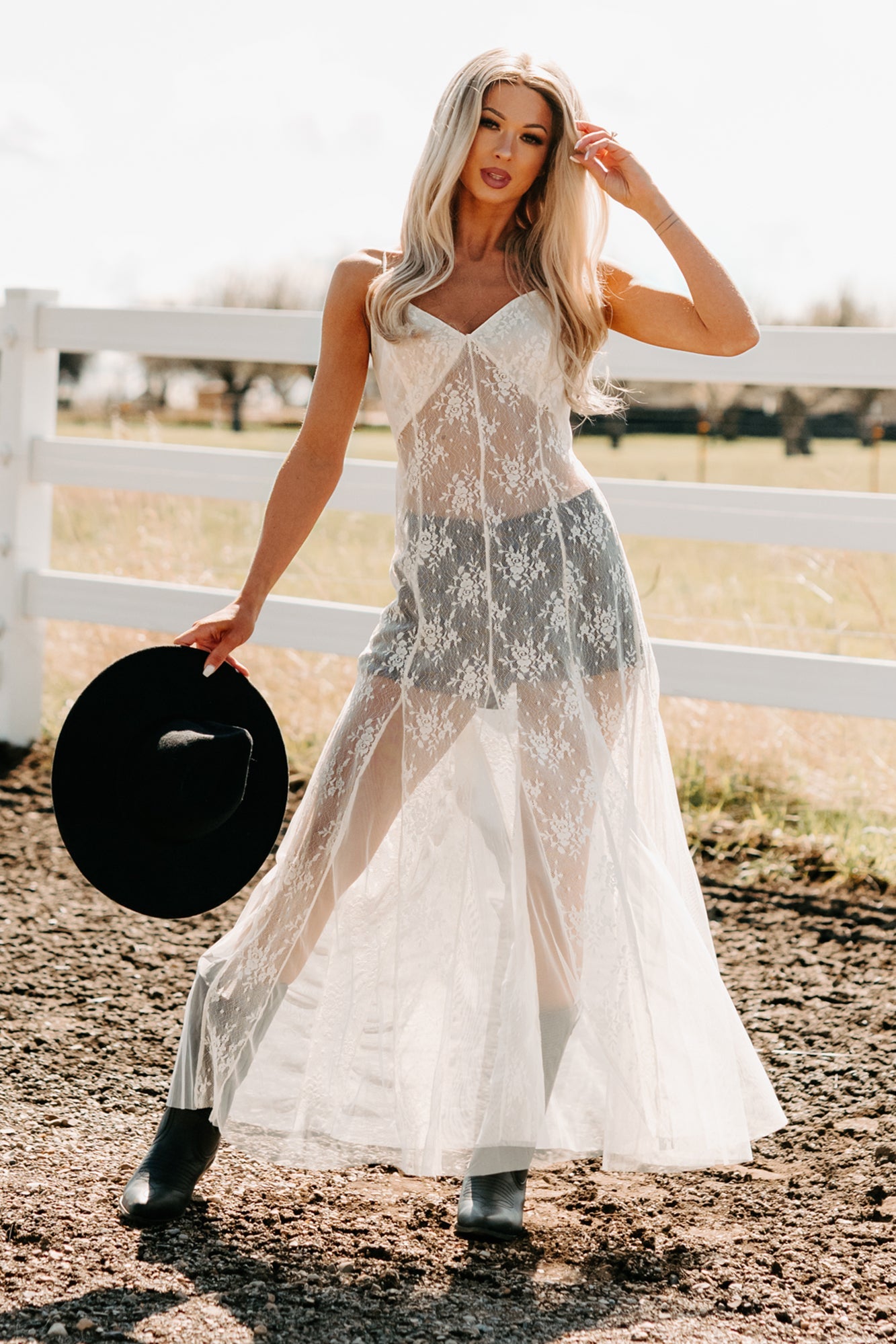 Glamorous Edge Floral Lace Maxi Dress (Cream)