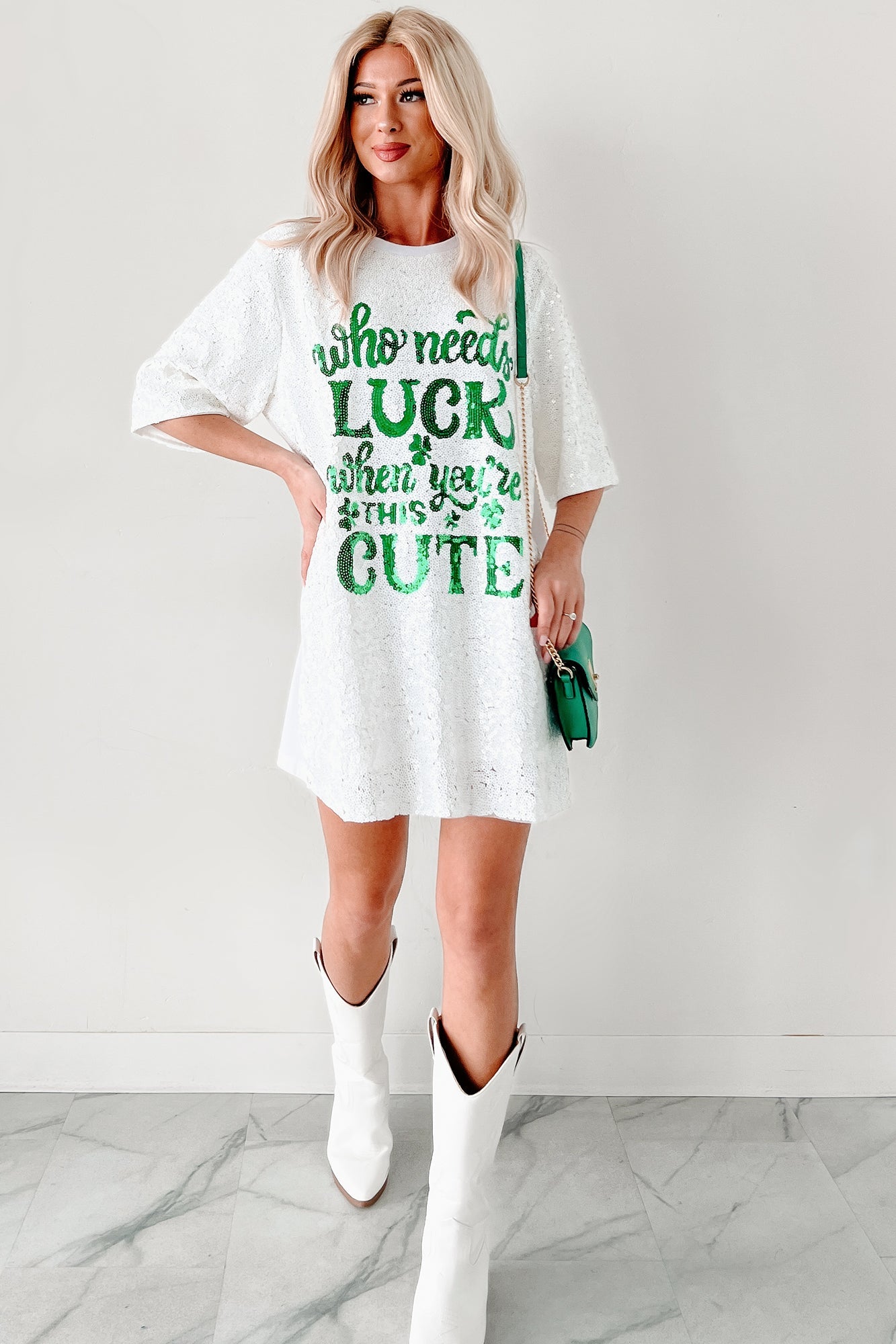 "When You're This Cute" Sequin Mini Dress (White)
