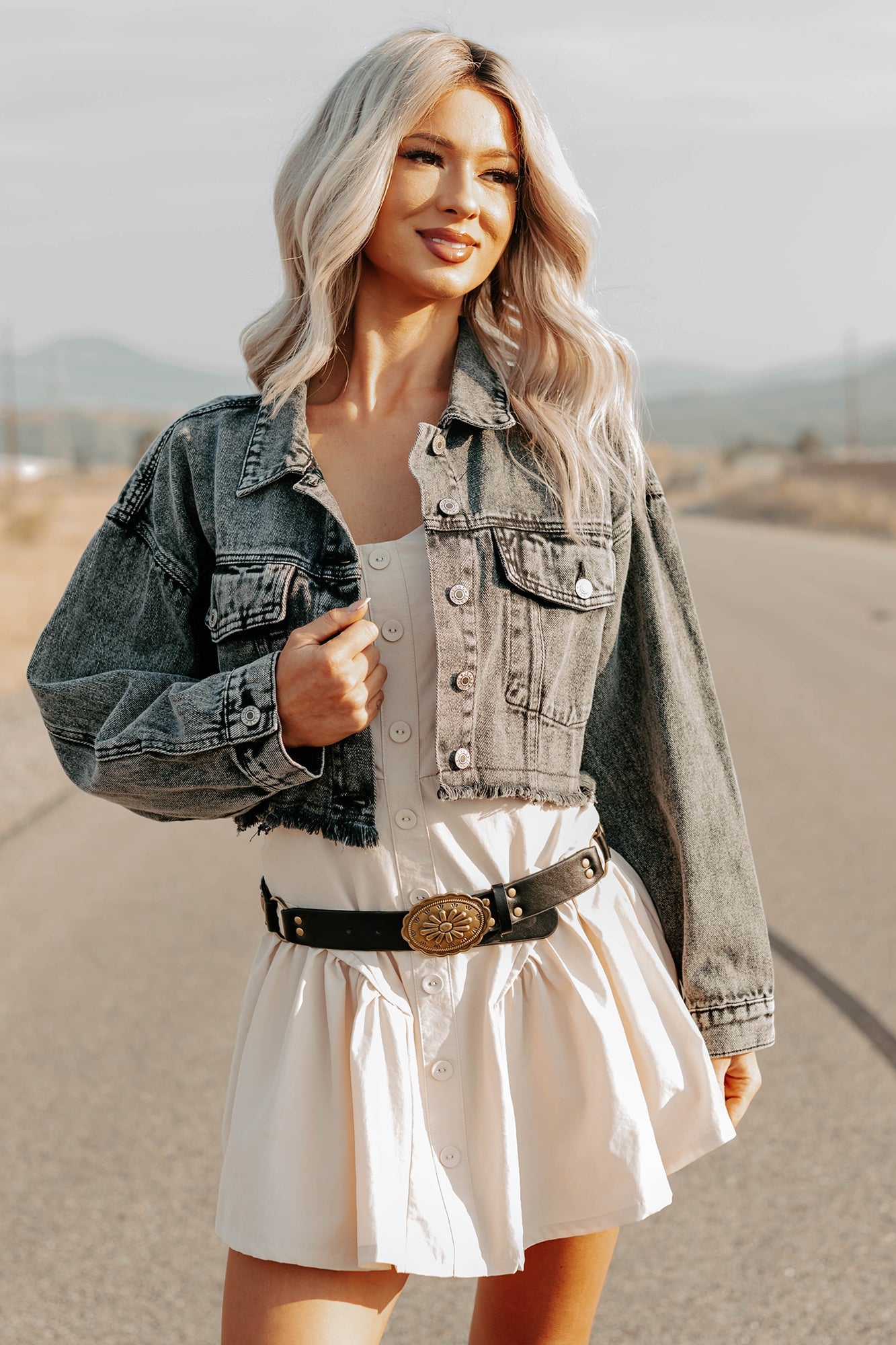 On The Loose Washed Denim Crop Jacket (Black)